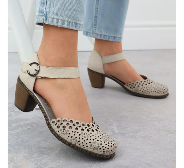 Skórzane damskie na beżowe model 22033933 - Rieker