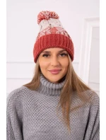 Dámská čepice s bambulí Abigail K326 červená+béžová Dámská čepice s bambulí Abigail K326 červená+béžová