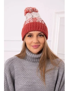 Dámská čepice s bambulí Abigail K326 červená+béžová