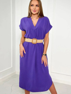 Šaty s ozdobným páskem tmavě fialové