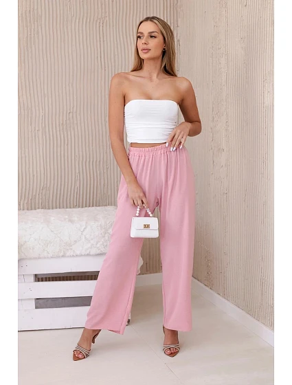 Kalhoty se širokými nohavicemi pudrově růžová