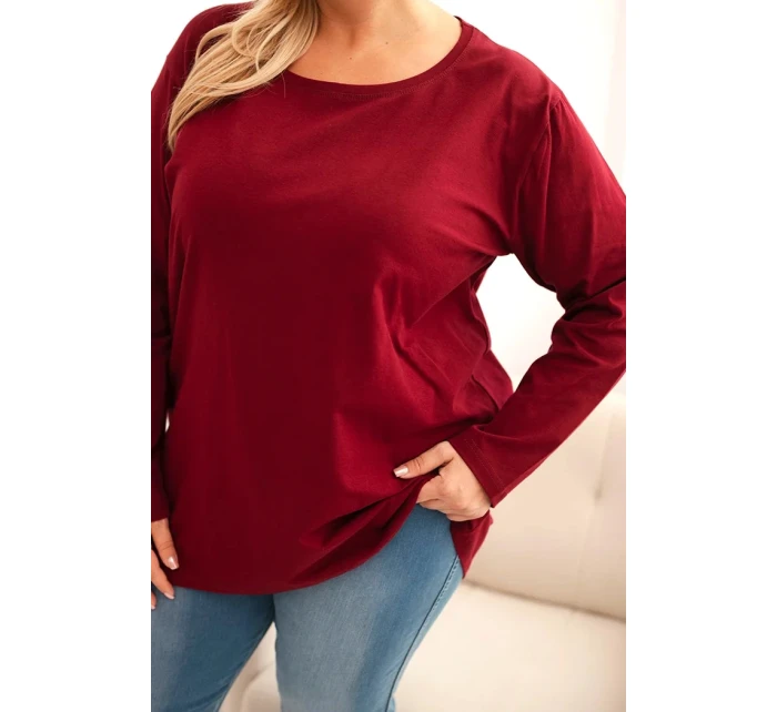 Dámská blůza Plus Size bavlněná s kulatým výstřihem bordová Dámská blůza Plus Size bavlněná s kulatým výstřihem bordová
