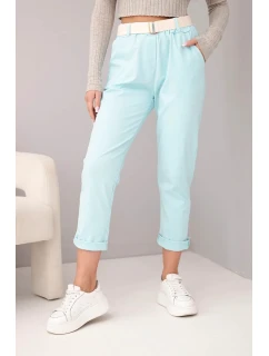 Dámské bavlněné kalhoty s páskem a ohrnutým nohavicí mátové