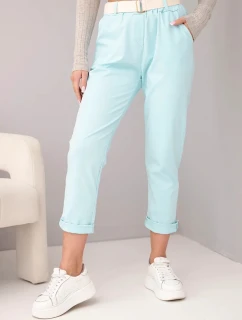 Dámské bavlněné kalhoty s páskem a ohrnutým nohavicí mátové
