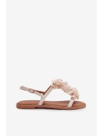 Dámské ploché sandály s ozdobnými květinami Jasnobeżowe Noemia