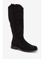 Dámské kozačky s otevřeným vzorem na nízkém podpatku S.Barski HY61-8022 Černé