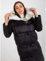 Černo-béžová péřová zimní bunda 2v1 s odepínacími rukávy