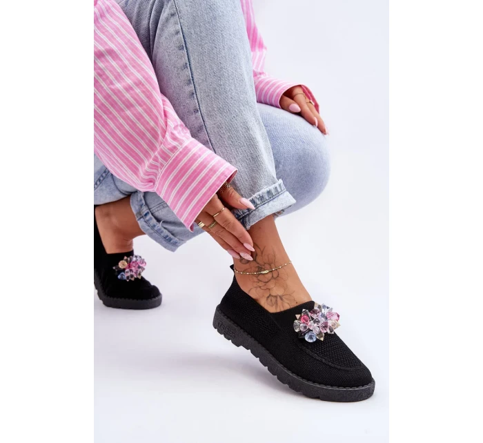 Dámské Slip-on Tenisky s Kameny Černá Simple Dámské Slip-on Tenisky s Kameny Černá Simple