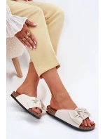 Dámské pantofle na korkové podešvi s mašlí – béžové