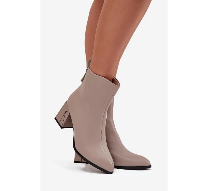 Dámské zateplené kotníkové boty na sloupku z pravé kůže – šedé Vinceza