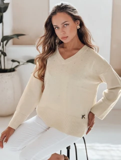 Dámský svetr s výstřihem do V VERALIA ecru FashionStreet MY2517