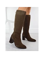 Dámské khaki kožené boty na jehlovém podpatku Sergio Leone 25668