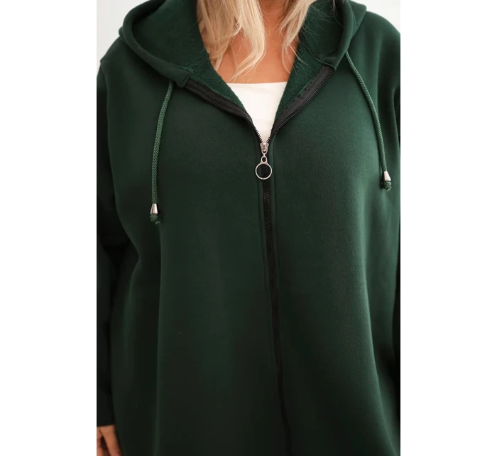 Dámská mikina zateplená Plus Size s kapucí a model 21486170 výstřihem hnědá - K-Fashion