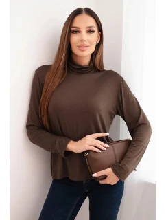 Dámská viskózová blůza s rolákem a dlouhým rukávem hnědá