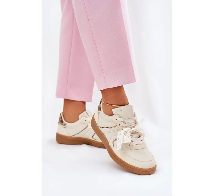 Nízké Dámské Tenisky S Krajkou Leopardí Béžové Zielle