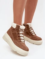 Semišové dámské sněhule s kožíškem na platformě Vinceza 95354 Camel