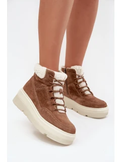 Semišové dámské sněhule s kožíškem na platformě Vinceza 95354 Camel