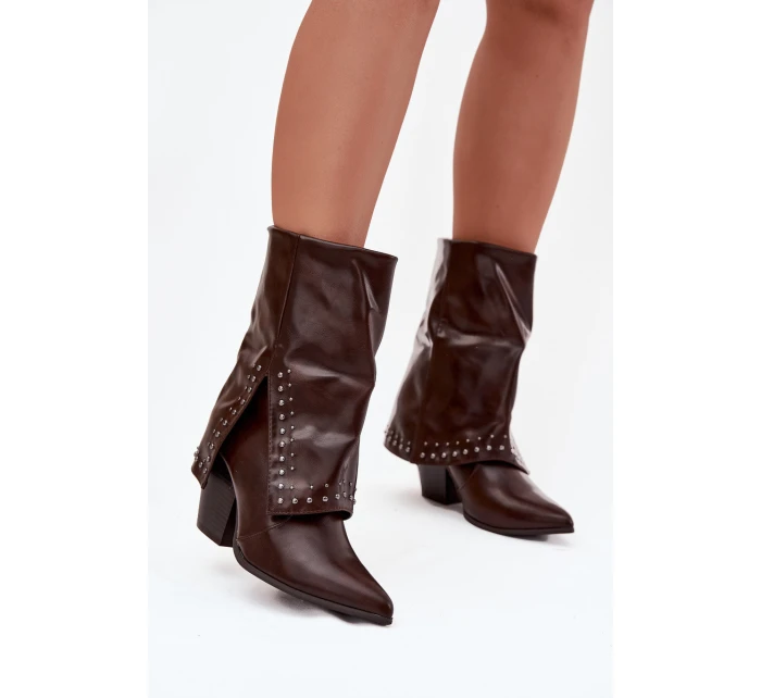 Kovbojky s otočeným límcem a zdobením Vyhřívané hnědé Inessia