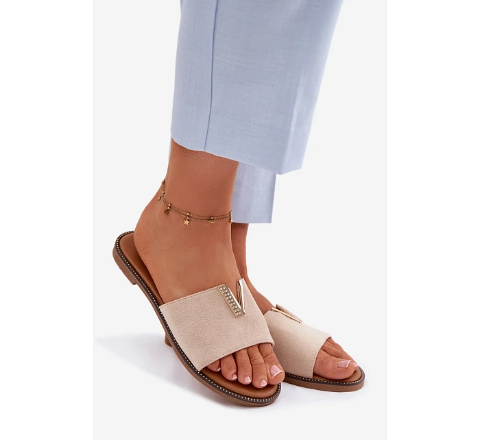 Dámské ploché nazouváky s ozdobným detailem V béžové Nelmira