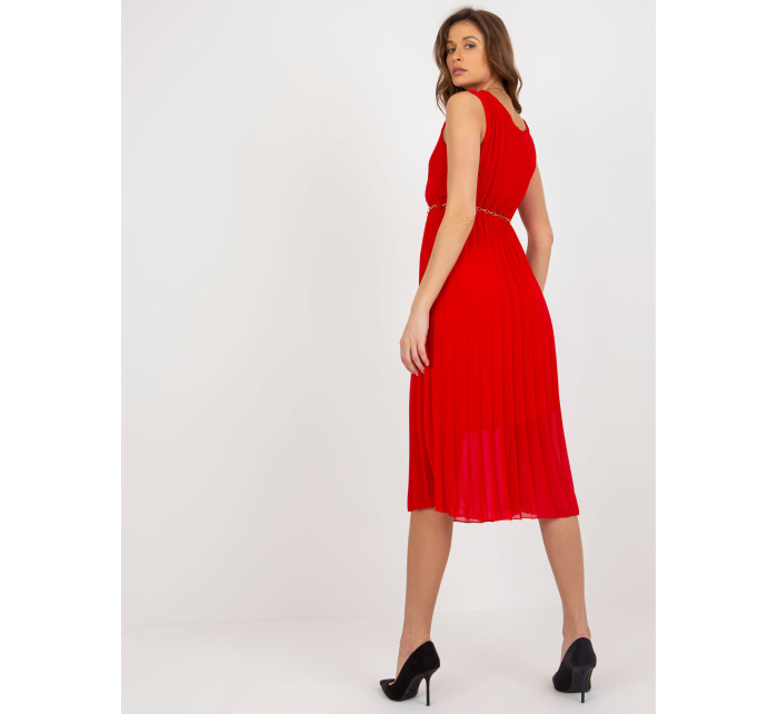 Červené midi šaty plisované viskózou