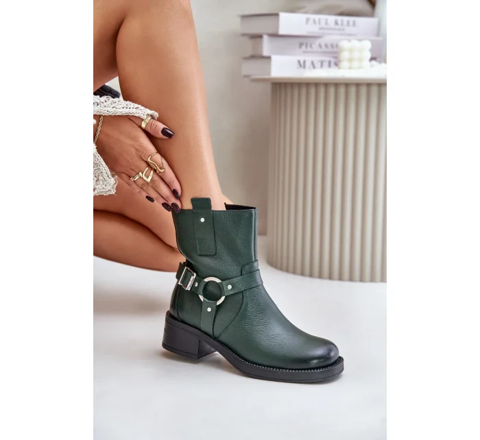 Zazoo Kožené Kotníkové Boty Na Nízkém Podpatku Zateplené Tmavě Zelené Zazoo Kožené Kotníkové Boty Na Nízkém Podpatku Zateplené Tmavě Zelené