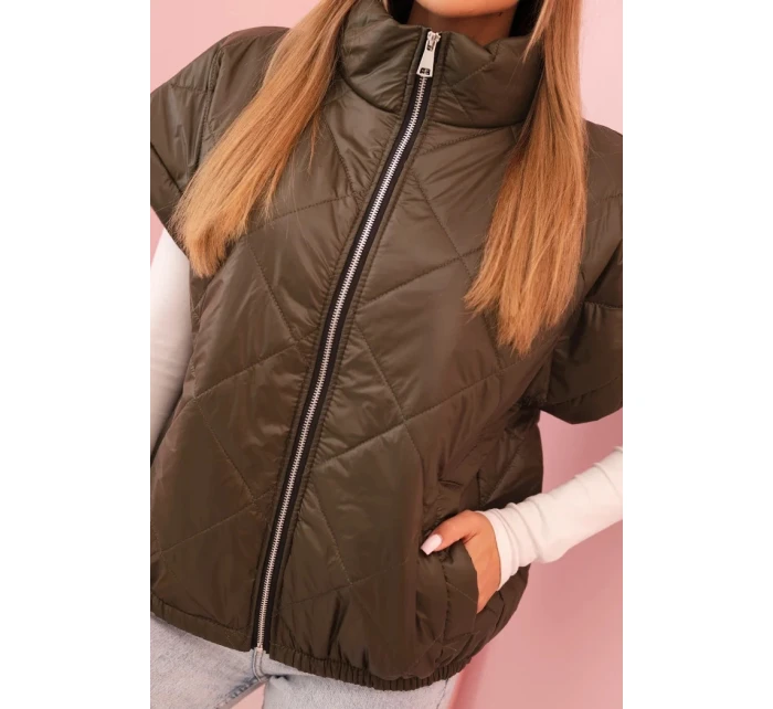 Dámská prošívaná vesta 5684 Khaki tmavě zelená - K-Fashion