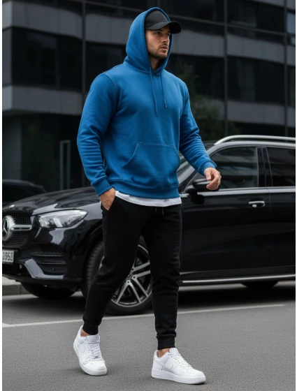 Pánská mikina s kapucí modrá Dstreet BX5081