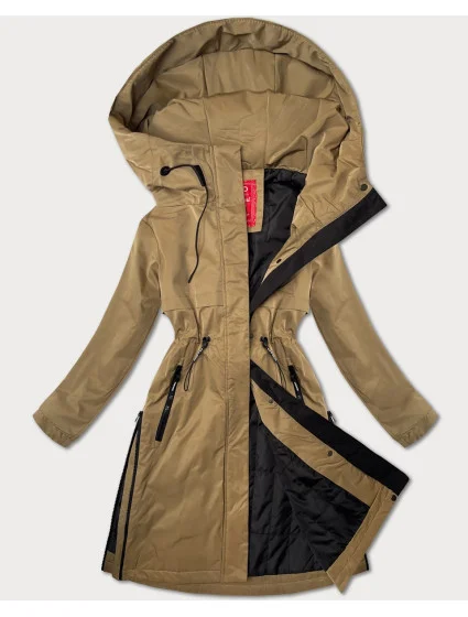 Tmavě béžová jednoduchá dámská bunda s kapucí LHD (LHD-24592)