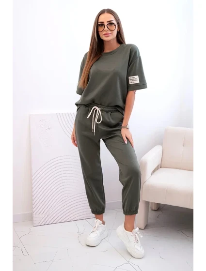 Dámský viskózový komplet s krátkým rukávem a nohavicemi khaki