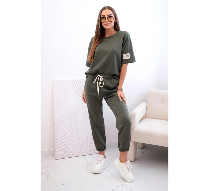 Dámský viskózový komplet s krátkým rukávem a nohavicemi khaki