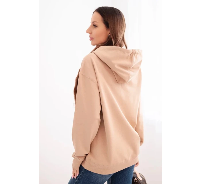 Dámská mikina s kapucí a klokaní kapsou z bavlny camelová