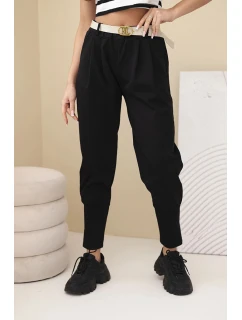 Dámské bavlněné kalhoty s vysokým pasem a opaskem černé