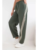 Dámské máslové kalhoty z viskózy s lampasem khaki