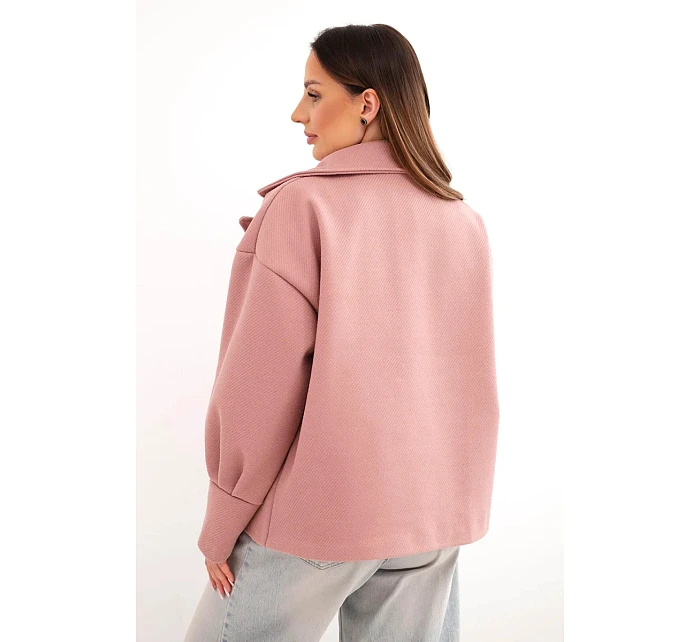 Dámská krátká model 22048851 bunda s límcem tmavě růžová - K-Fashion