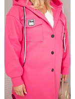 Dámský kabát Plus Size s kapucí model 22136645 na knoflíky růžový - K-Fashion Dámský kabát Plus Size s kapucí model 22136645 na knoflíky růžový - K-Fashion