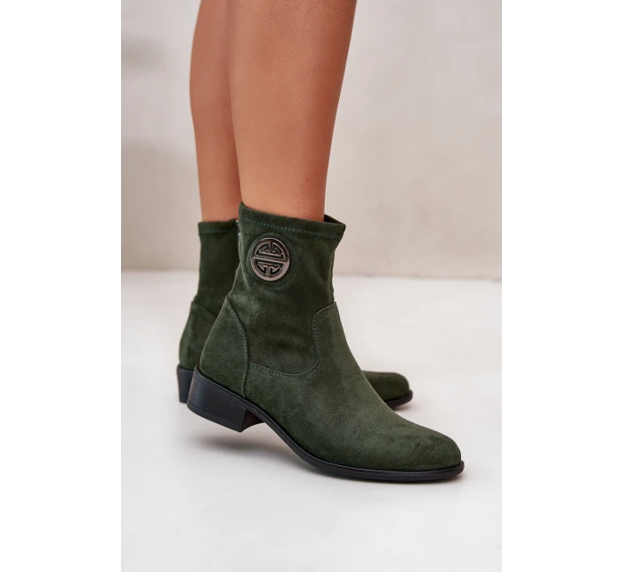 Dámské Botky Na Zip S Dekorativním Detalem Eko Semišové Zelené model 21668042 - Boto