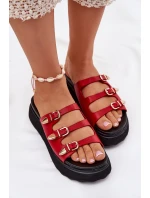 Dámské Klapky Na Platformě S Pásky Červené model 21698711 - Boto
