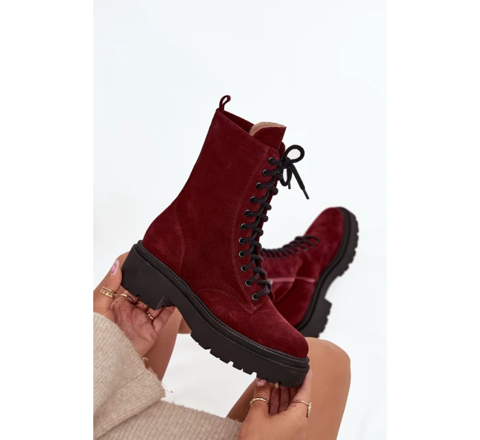 Dámské workery z pravé kůže s  bordó model 21712894 - Zazoo