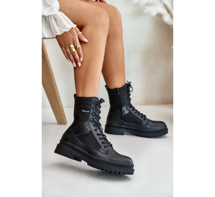 Kožené Trapper Kotníkové Boty Pánské Zateplené Big Star Černé