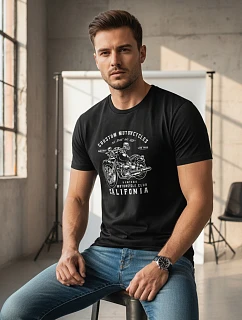 Pánské tričko s potiskem motorky černé FashionStreet NX050R