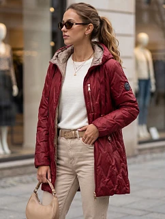 Kurtka damska przejściowa pikowana z kapturem bordowy model 22342158 - FashionStreet