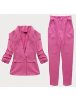 Tmavě růžový dámský kalhotový kostým (X22-356X)