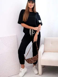 Dámský viskózový komplet s krátkým rukávem a nohavicemi černý