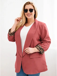 Dámské sako Plus Size s podšívkou v leopardí vzor model 22312249 - K-Fashion