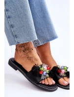 Pantofle s ozdobnými korálky S.Barski KV-2775-47 Černé