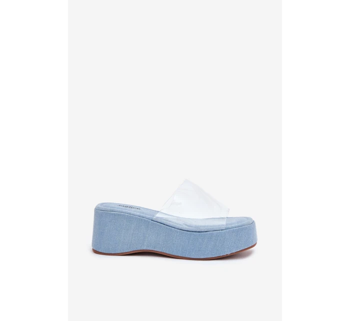 Dámské Pantofle S Průhledným Páskem Na Klínu Jeans Meltiana Dámské Pantofle S Průhledným Páskem Na Klínu Jeans Meltiana