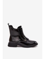 Lakované dámské kozačky z přírodní kůže D&A MR52-108 Černé