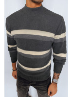 Pánský pruhovaný svetr s rolákem, tmavě šedý Dstreet WX2128