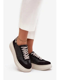 Dámské kožené tenisky na platformě s leopardím vzorem Zazoo – černé