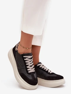 Dámské kožené tenisky na platformě s leopardím vzorem Zazoo – černé